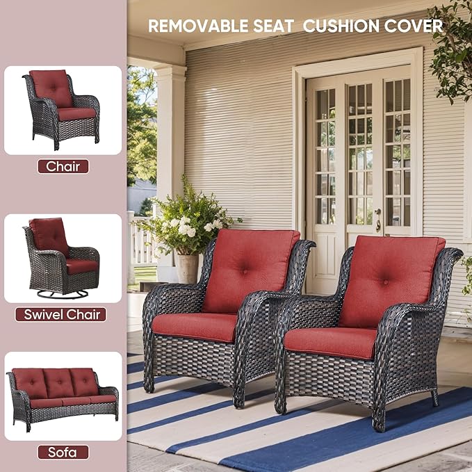 Patio Chair Cushions 4 Packs - Outside High Back Thick Water-Resistant Cushion 22x24 with Zipper Cover for Outdoor Glider Rocking Chairs Loveseat Couch – Red/Buckle