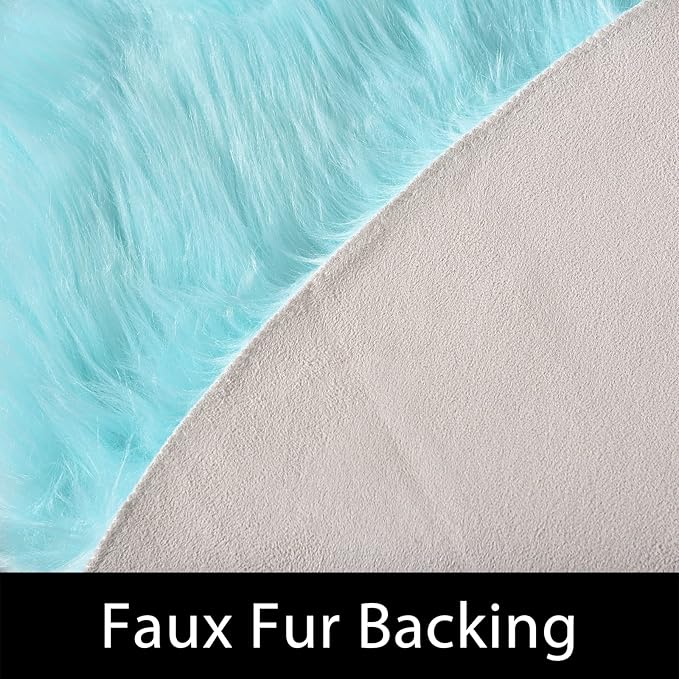 Latepis Blue Fur Circle Round Rugs 4ft Faux Sheepskin Rug Washable Fluffy Bedroom Rug Soft Bedside Boho Rugs Cute Room Décor