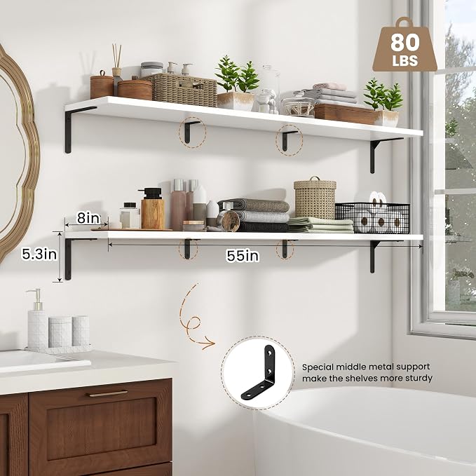 Fun Memories Deep Floating Shelves, 55W x 8D Floating Shelves Set of 2