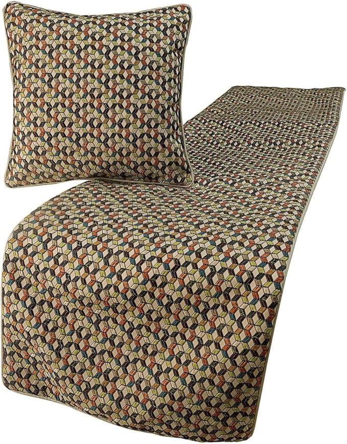 The HomeCentric King Queen Twin Beige & Multicolor Decorative King 90"x18" Bed Runner with Pillow Cover, Floral Embroidery Bed Scarf on Jacquard Embroidered Fabric - Trixee