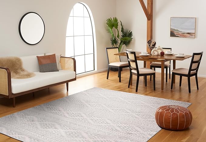 SAFAVIEH Tulum Collection Area Rug - 8' Square, Ivory & Light Grey, Moroccan Boho Tribal Design, Non-Shedding & Easy to Clean, Ideal for Living Room, Bedroom, Dining Space (TUL272G)
