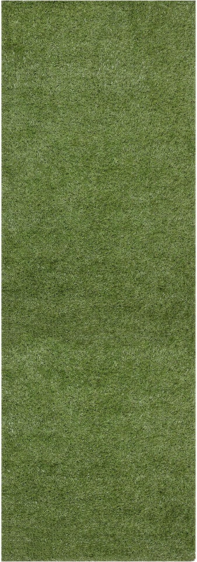 Ottomanson 2'7" x 17' Artificial Faux Grass Rug - Realistic Turf with UV Protection - Perforated for Easy Drainage - Durable, Hose-Off Synthetic Lawn Carpet for Indoor & Outdoor Use, Green