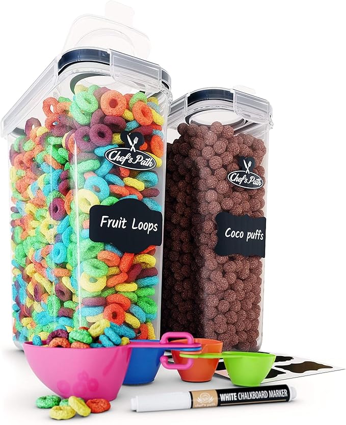 Chef's Path Airtight Food Storage Containers - Set of 2 (6 Liters) for Kitchen & Pantry - BPA Free for Rice, Cereal, Flour, Sugar - Bulk Food Storage - Big Cereal Container - Cereal Container Storage