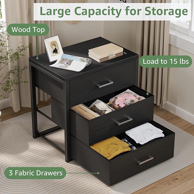 BOLUO Closet Drawers Black 3 Drawer Dresser for Closet Organizers and Storage Bedroom Dorm Modern