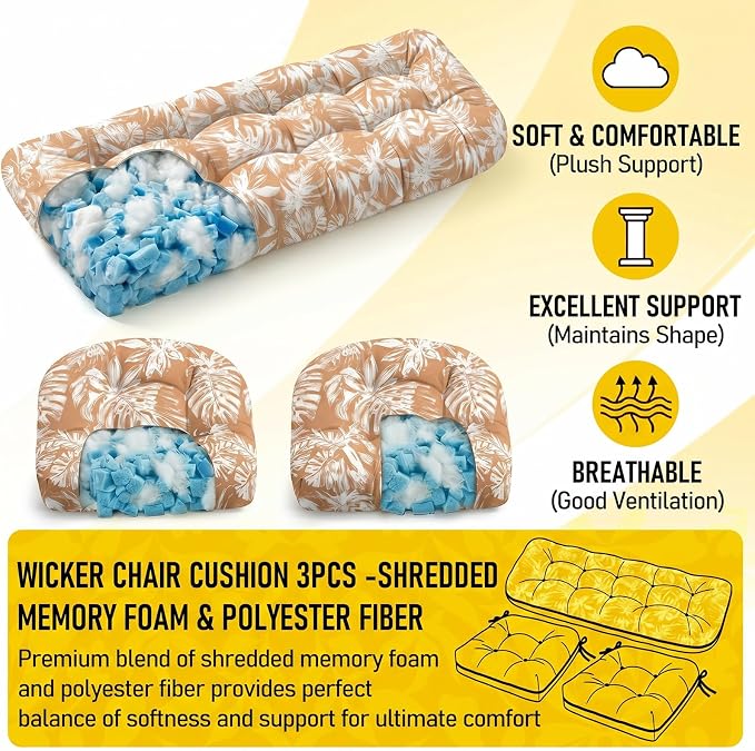 1 MIDDLE ONE Wicker Chair Cushions 3 Pieces Set