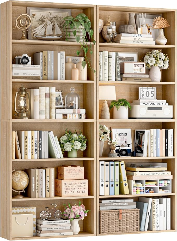 FOTOSOK 6-Tier Open Bookcase and Bookshelf Set of 2, Freestanding Display