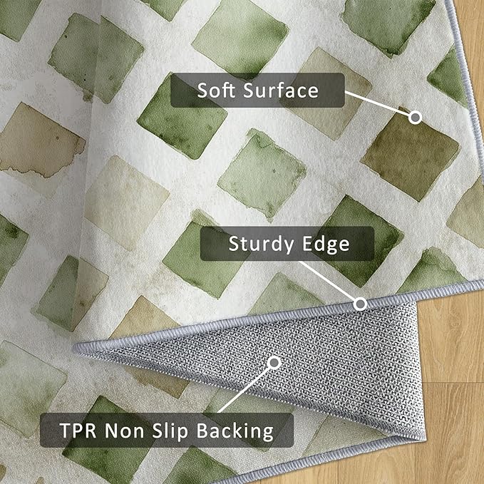 Checkered Rug, Washable 5x7 Rug for Living Room, Geometric Rhombus Patterned Indoor Carpet, Checkered Decor for Home, Bedroom, Soft Non Slip Thin Design FER38