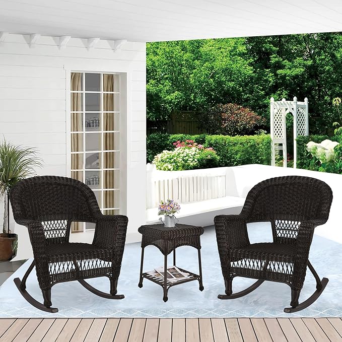 Jeco 3 Piece Rocker Wicker Chair Set