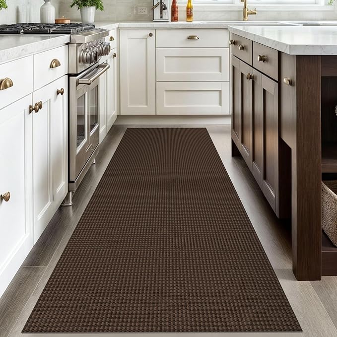 IOHOUZE Washable Runner Rug 3x8 Non Slip Rubber Backed Wide Hallway Runner Entryway Runner Indoor, Kitchen Rugs Woven Floor Carpet for Hall Entrance Bedroom, Brown
