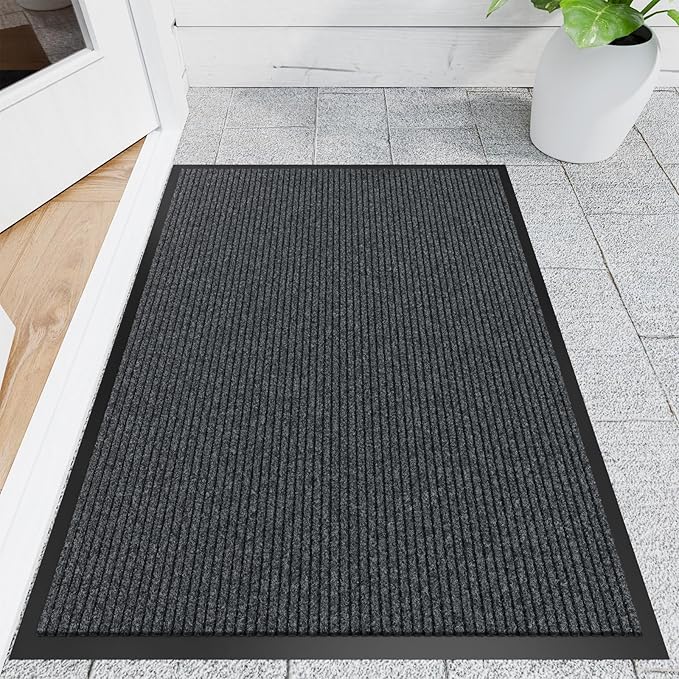 Front Door Mat, 3' x 4' Heavy Duty Indoor Outdoor Door Mat for Entryway, Commercial Door Mats Entrance, Low Profile Welcome Mats Non-Slip, Durable Rubber Backing Entry Mat for Patio, Home