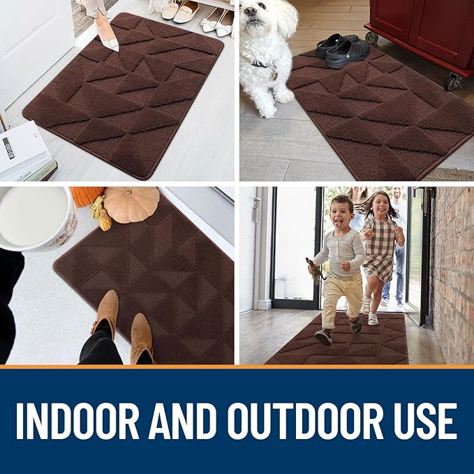 OLANLY Door Mats Indoor, Non-Slip, Absorbent, Dirt Resist, Entrance Washable Mat, Low-Profile Inside Entry Doormat for Entryway (30x17 inches, Dark Brown)
