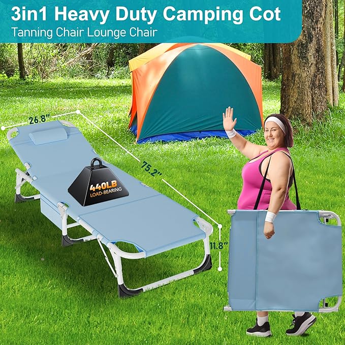 ABORON Camping Cot for Adult 28" Extra Wide, Heavy-Duty 1200D Oxford Cot for Sleeping, Portable Folding Camp Bed with Mat & Carry Bag