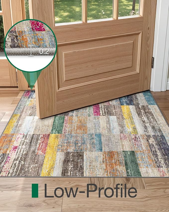 LUMI Ultra Thin Door Mat, 36x59 Non Slip Indoor Doormat Entrance Washable Rugs Entryway Oriental Vintage Soft Carpet for Kitchen Bedroom Front Door, Multicolor