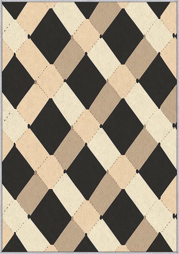 Washable 5x5 Modern Geometric Rug Living Room, Abstract Diamond Design Area Rugs for Bedroom, Modern Geometric Home Decor Carpet, Low Pile, Non Slip, Kids & Pet Friendly (N4153)