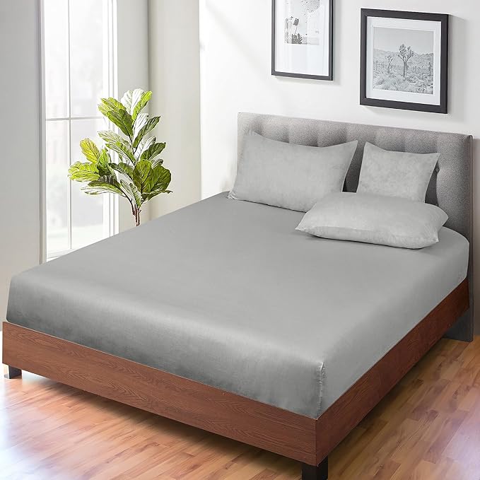 ROYALE LINENS 300 Thread Count 100% Long Staple Combed Cotton Fitted Sheet California King - Super Soft Deep Pocket Bottom Sheet - Fitted Sheets Only - Elastic Sheets (Cal King, Silver)