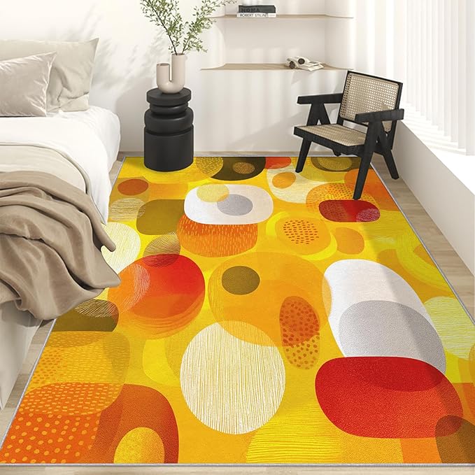 Abstract Geometry Rugs for Home Decor, 4x6 ft, Mid Century Modern Area Rugs for Living Room, Soft Non Slip Washable 70s 80s Geometric Carpet Bedroom Decorations Dt-Ghf-19