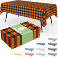 Smiry 6 Pack Gingham Disposable Table Cloth, 54 x 108 Inch Waterproof Plastic Tablecloth, Rectangle Black and Orange Checkered Table Covers for Picnic, Birthday, Party