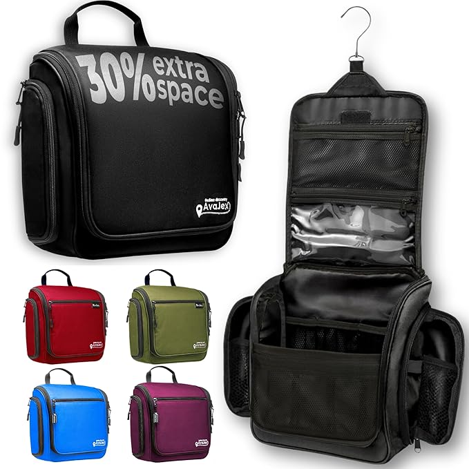 Travel Toiletry Bag for Men and Women - (10.6”x10.6”x3.2”) Large Hanging Toiletry Organizer - Waterproof Hygiene Bag with Metal XXL Swivel Hook, with Sturdy Zippers and 15 Compartments for Toiletries