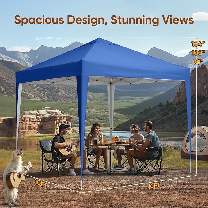 Quictent 10x10 Pop Up Canopy Tent Without Sidewall, Instant Setup Gazebo for 1 Person, Portable & Compact, Waterproof & UV Protection, Ideal for Camping, Beach, Parties, and Outdoor Events