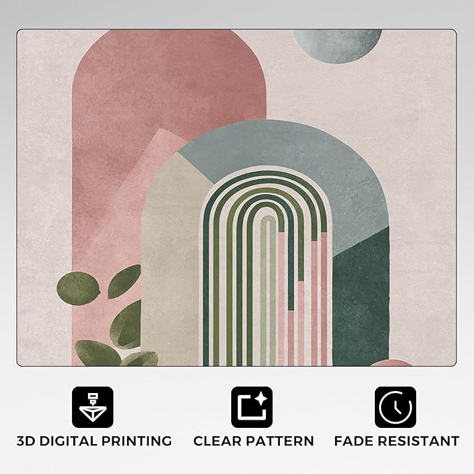 Mid Century Modern Rugs for Home Decor, 5x7 ft, Boho Abstract Geometry Area Rugs for Living Room, Soft Non Slip Washable Minimalist Arched Carpet Bedroom Decorations Dt-Ghf-19