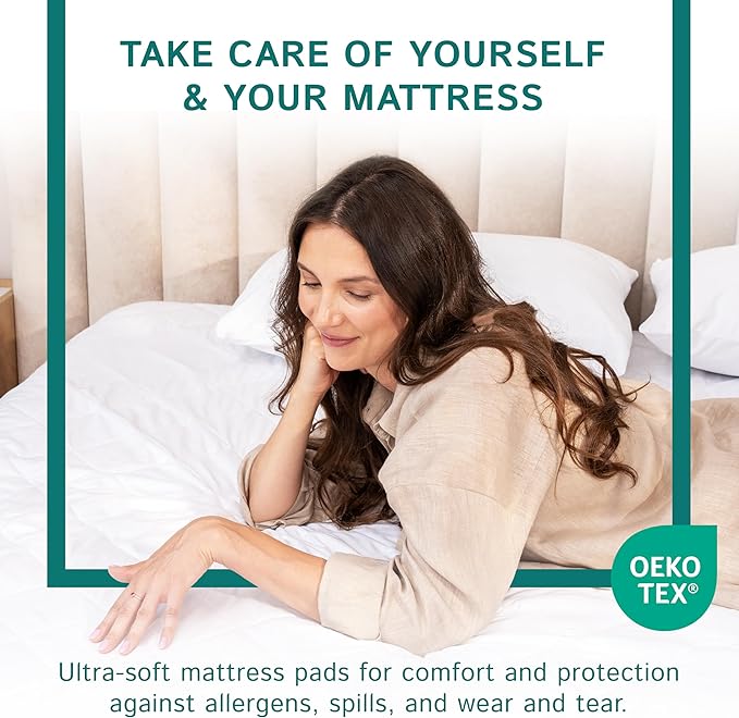 Full Size Quilted Mattress Pad - Fitted Waterproof Mattress Protector, Pillow Top Mattress Topper, Premium Quality Hypoallergenic Mattress Cover
