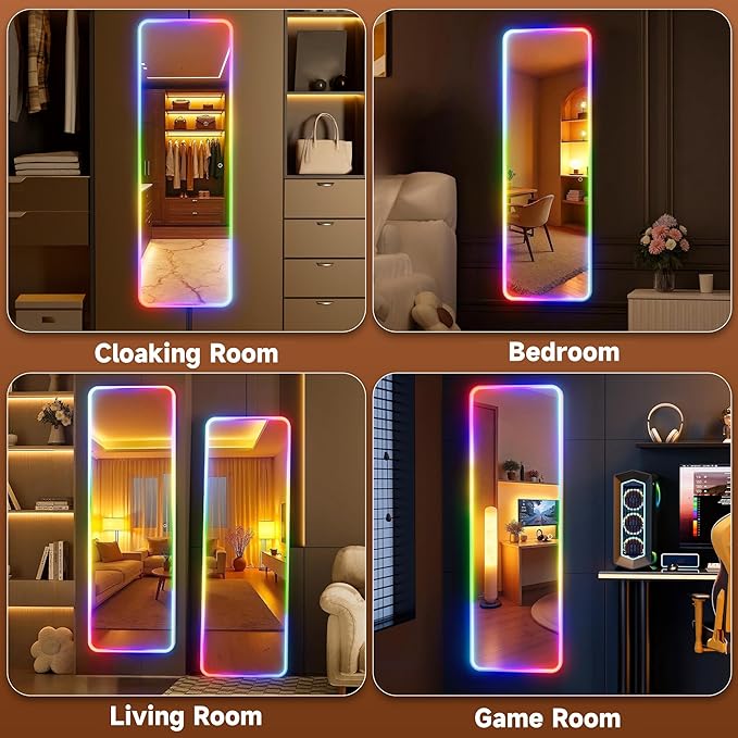 Hasipu 43"x15.7" LED RGB Door Mirror Full Length, Full Body Full Length Over The Door Mirror with Lights, Door Hanging & Wall Mounted Mirror for Bedroom, Living Room, Cloakroom