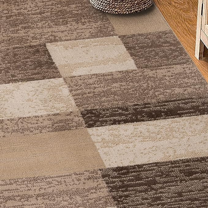 Superior Indoor Area Rug, Jute Backing, Plush Modern Rugs for Entryway, Kitchen Floors, Office Floor Cover, Color Block Rugs, Rockwood Collection, 7' x 9', Beige