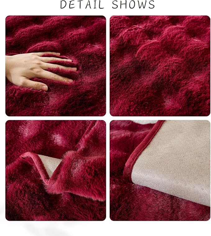 Christmas Faux Fur Couch Cover Fuzzy Soft Plush Thick Bubble Sofa Cover Luxury Sectional Couch Covers Luxury Anti-Slip Sofa Slipcover Washable Furniture Protector (Wine Red,28"x82")