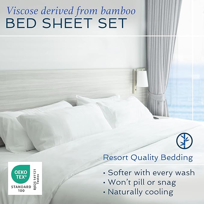 Hotel Sheets Direct 3 Piece Bed Sheet Set Twin XL Size, 100% Viscose Derived from Bamboo Sheets Set with 1 Pillowcase, Cooling & Breathable Luxury Bedding, Moisture-Wicking & Silky Soft Texture, Gray
