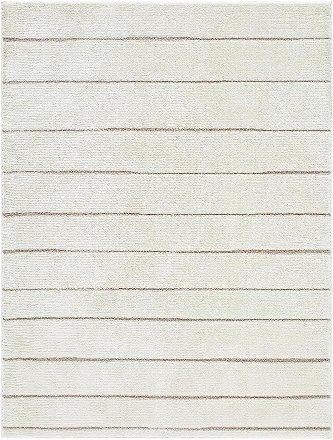 Livabliss x Our PNW Home Cascade Minimalist Striped Area Rug, 5'3" x 7', Striped Ivory/Taupe