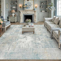 8x10 Washable Area Rug Blue Cream Abstract Living Room Bedroom Carpet Neutral Modern Non-Slip Soft Low Pile Lightweight Vacuumable Large Throw Rug for Dining Room