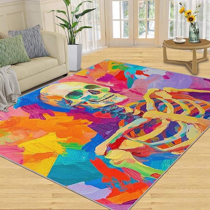 5x6 Abstract Graffiti Rugs for Office - Colorful Skeletons Living Room Carpet, Pop Art Bedroom Area Rug Kids Low Pile Rug for Indoor Outdoor Hardwood Floors Home Decor