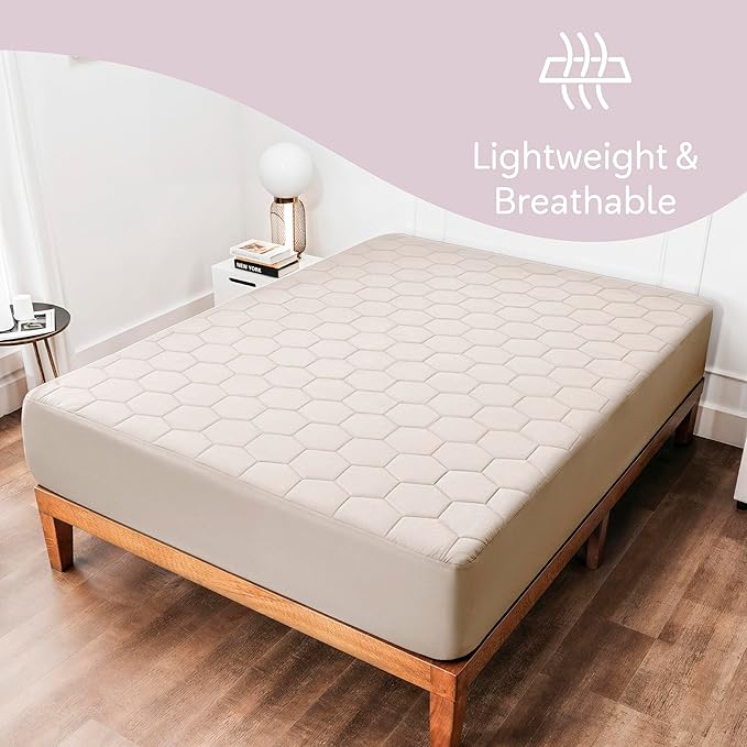 Hearth & Harbor 2 Pack California King Size Quilted Fitted Mattress Pad Cover, 100% Waterproof Mattress Protectors, Deep Pocket Fitted Mattress Cover 8" - 21" (72" x 84", Beige Cream)
