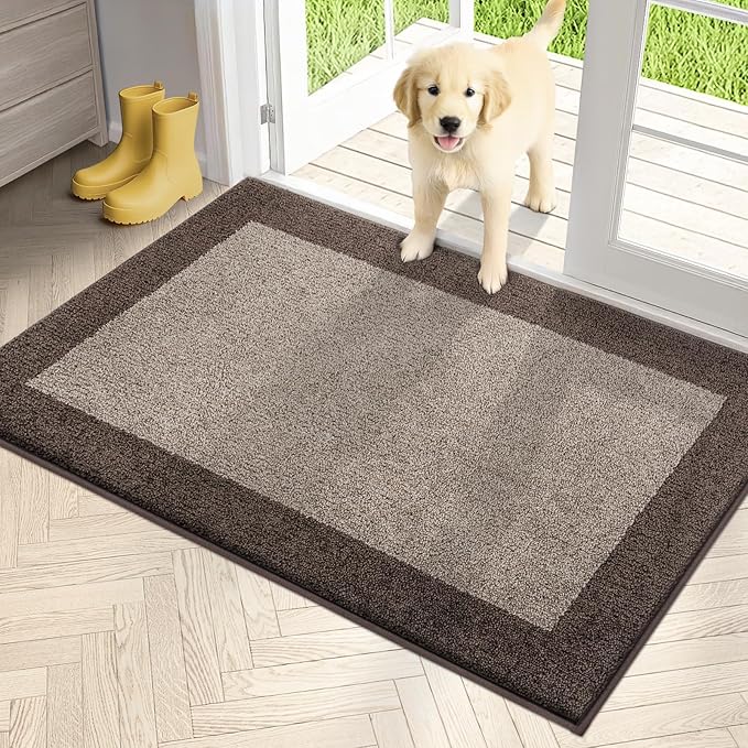 PURRUGS Dirt Trapping Door Mat 32" x 48", Non-Slip/Skid Machine Washable Entryway Rug, Shoes Scraper, Throw Rug, Super Absorbent Area Rug for Muddy Wet Shoes and Paws, Beige & Grayish Brown