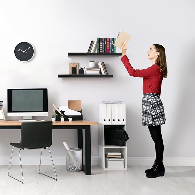 Sorbus Floating Shelves for Wall - 24" Bathroom Shelves, Wall Decor for Bedroom, Kitchen, Living Room, Home Decor & Book Storage - Mounted Floating Shelf with Invisible Brackets (Black, 3 Pack)