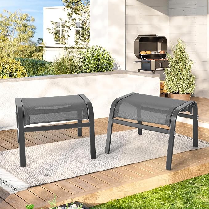 ONBRILL Outdoor Ottoman Set of 2, All Weather Outdoor Foot Stool