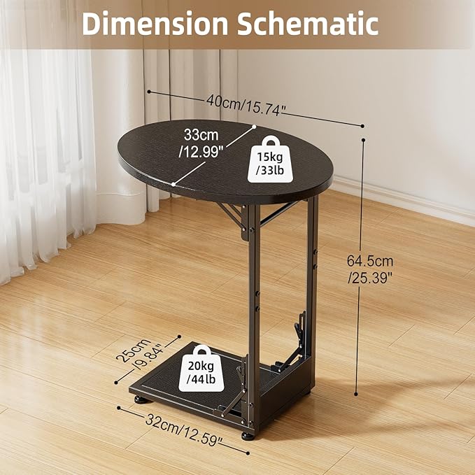 Elbourn Folding Side Table End Couch Tables, C-Shaped End Table for Living Room, Small End Table for Bedroom, Coffee Table (Black)