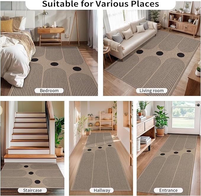 Tangsoo Rainbow Easy Jute Rug 6x9 Washable Area Rugs for Living Room,Farmhouse Non Slip Indoor Outdoor Carpet,Modern Office Mat for Backyard Dining Room Patio Bedromm Sunroom Decor