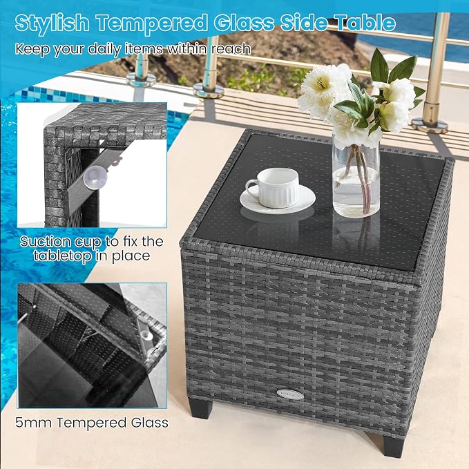 HAPPYGRILL 3 Pieces Patio Conversation Set, Outdoor Furniture Set PE Rattan