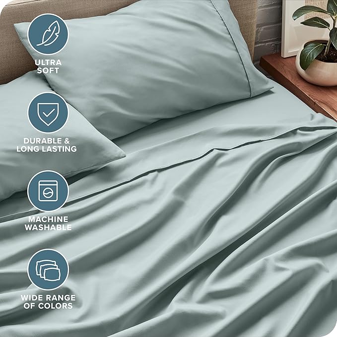Bare Home King Sheet Set - Luxury 1800 Ultra-Soft Microfiber King Bed Sheets - Double Brushed - Deep Pockets - Easy Fit - 4 Piece Set - Bedding Sheets & Pillowcases (King, Sea Spray)