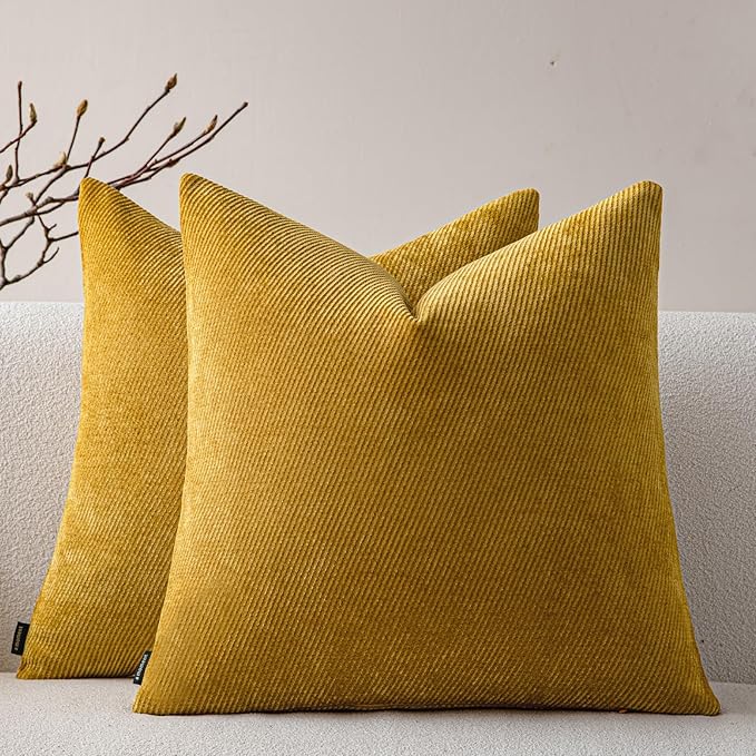 a moment Pack of 2 Decorative Chenille Throw Pillow Covers with Twill Cushion Covers for Sofa Living Room Couch Bed 16x16 Inch Yellow