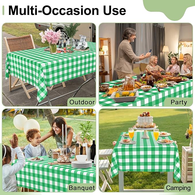 Smiry 3 Pack Green Gingham Disposable Tablecloths - 54" x 108" Heavy Duty Plastic Table Cloth, Waterproof Buffalo Plaid Table Covers for St. Patrick's Day, Banquets, Parties