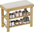 HOMCOM Bamboo Shoe Bench, 3-Tier Entryway Bench with Storage and Cushion, Shoe Organizer for Entryway, Hallway, Holds Up to 331 lbs, 23.6 x 11.4 x 19.3 Inches, Natural