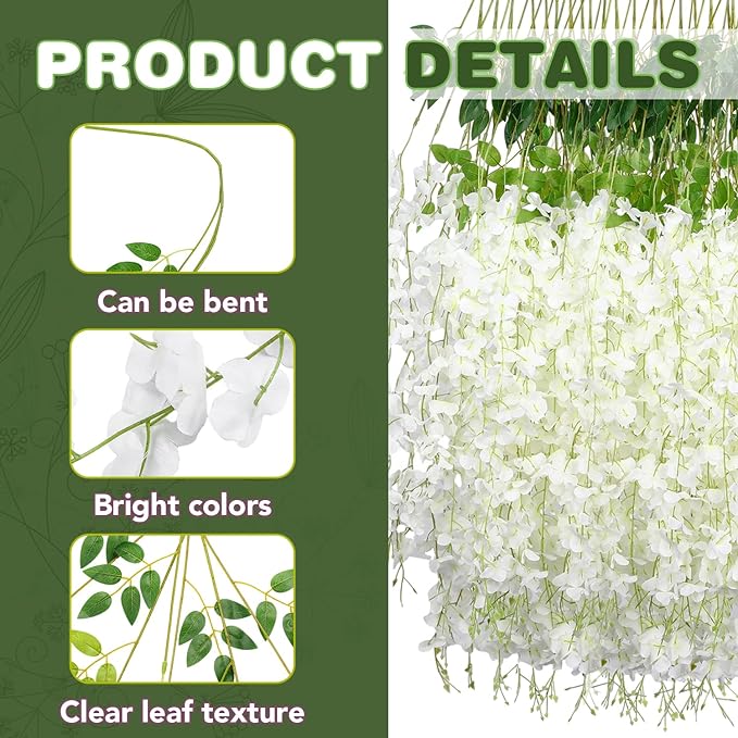 Alotiki Wisteria Hanging Flowers,Fake Hanging Flowers,Wisteria artificiales Garland for Home Wedding Arch Floral Party Garden Ceremony Outdoor Decor,3.6 feet Long(25,White)