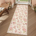 Lahome Floral Runners for Hallways Non Slip, 2x6 Washable Kitchen Runner Rug, Soft Boho Throw Carpet for ‎Girls Bedside Bedroom Laundry Bathroom Beige/Pink/Multi