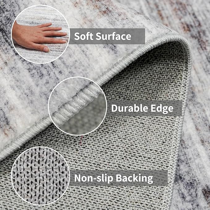 3x18 Washable Hallway Runner Rug: Extra Long Runners for Entryway Living Room Dining Room - Stain and Water Resistant Rugs with Non-Slip Backing - Soft Low-Pile Carpet 18ft Beige Grey