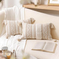BlissBlush Decorative Lumbar Throw Pillow Cover 12x20 Combo Set of 2 Cream Neutral White Rectangular Boho Accent Pillowcase Farmhouse Cushion for Couch Sofa Bedroom Living Home Décor Cover ONLY