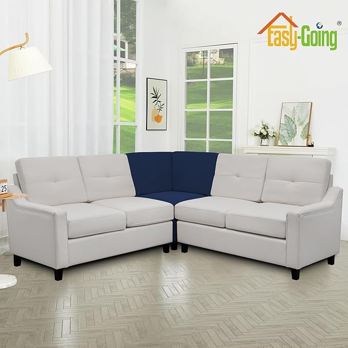Easy-Going Stretch Sectional Corner Sofa Slipcover 1-Piece Couch Sofa Cover Furniture Protector Soft with Elastic Bottom for Kids, Pet, Spandex Jacquard Fabric Navy