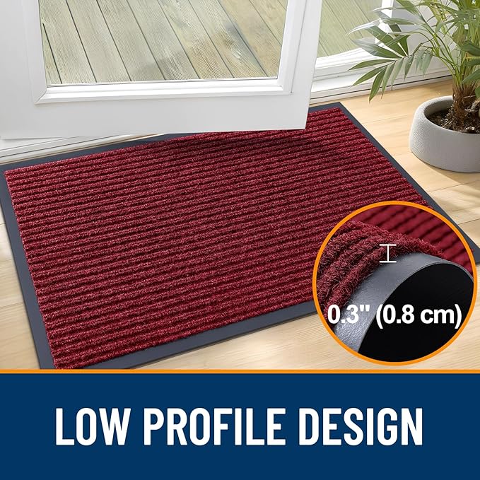 OLANLY Front Door Mat Indoor Outdoor Entrance, Waterproof Heavy Duty Doormat, Fade Resistant, Low Profile, Easy Clean Patio Porch Welcome Floor Mats for Entry, 29.5x17, Wine Red