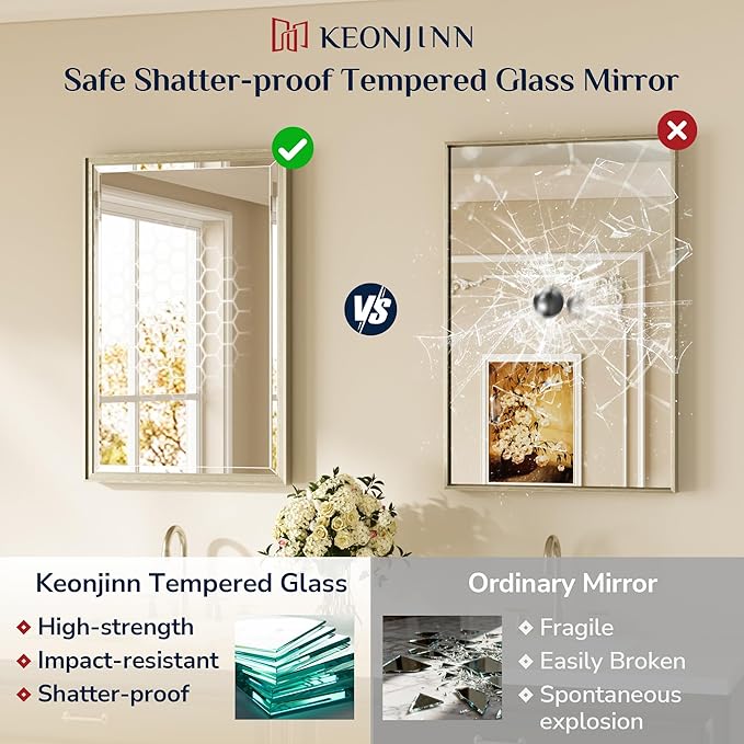 Keonjinn 48" x 36" Brushed Nickel Bathroom Vanity Mirror, Decorative Aluminum Alloy Frame, Beveled Edge Tempered Glass, Shatterproof, Large Silver Mirror for Over Sink, Living Room, Dining Room